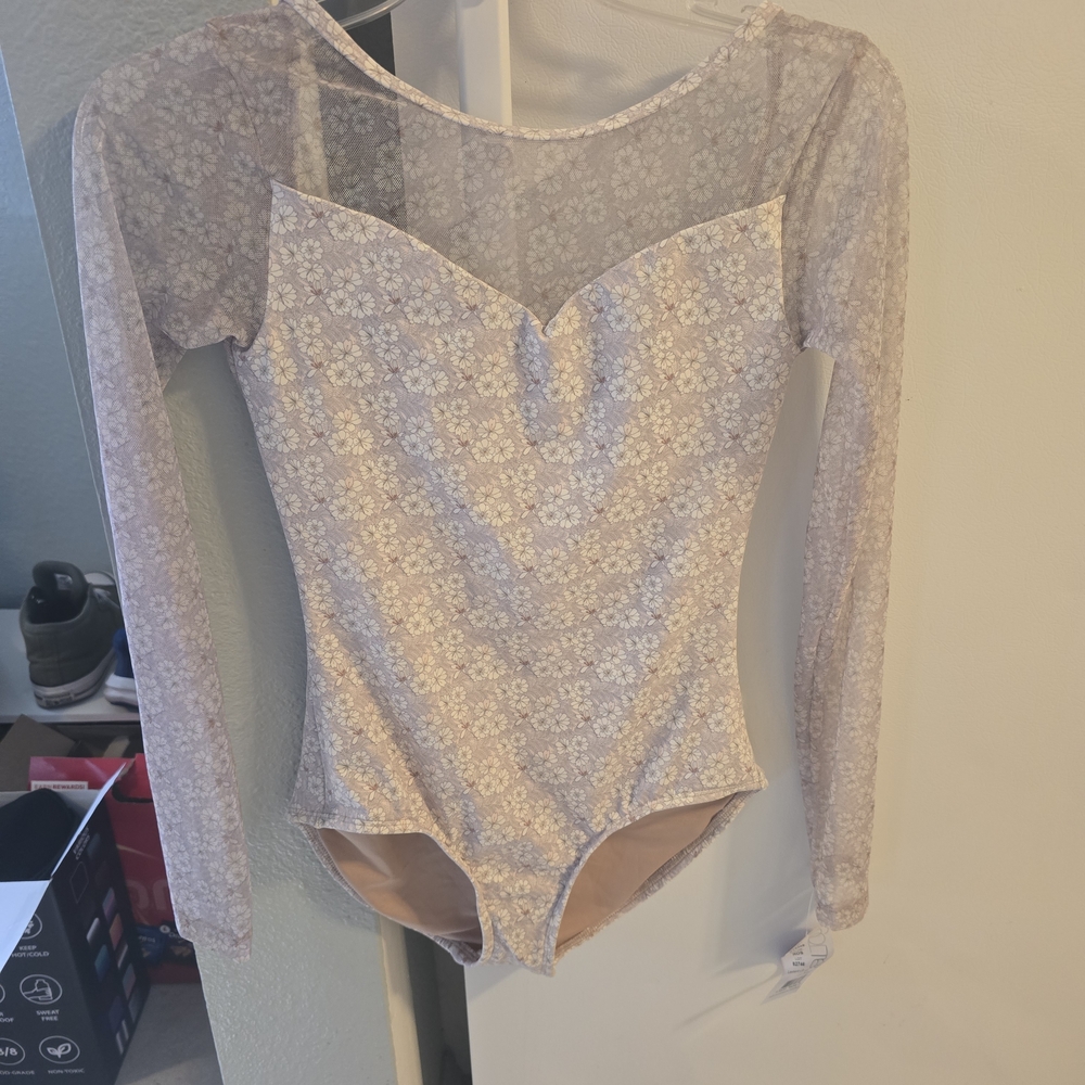 Floral Lace Long Sleeve Dance Leotard